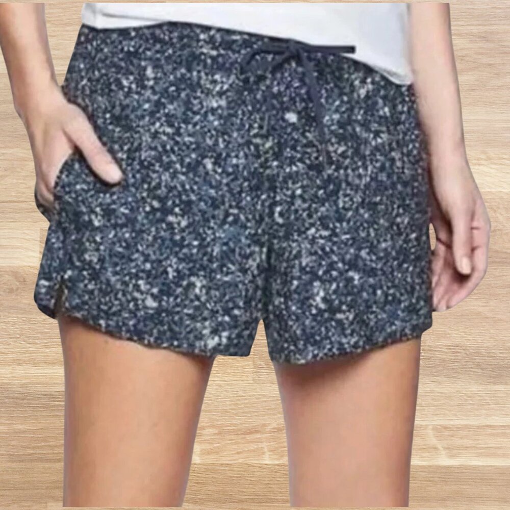 Athleta Women's Printed Baja Navy Blue Speckled Running Athletic Shorts -Sz 4